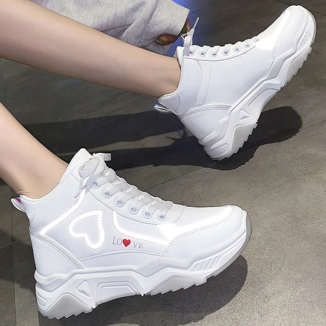 Zapatillas de deporte altas zapatos de mujer zapatos vulcanizados de diseñador Casual blancas con reflectantes planas femeninas - AliExpress