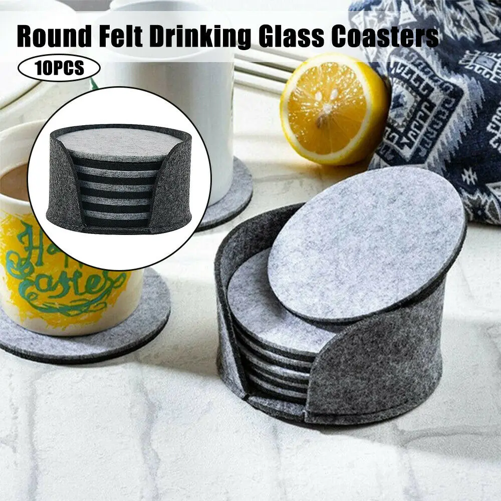 10pcs Felt Drink Coasters for Drinks Absorbent Thick Coasters for