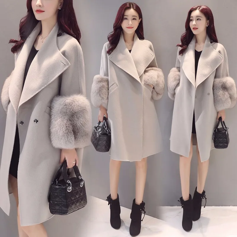 

2019 autumn and winter new woolen coat fashion long section slim slimming coat loose large size Korean version of the tide