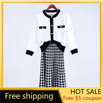 

Autumn Winter 2020 New Female Lady Suit Female Sweet Knitted Cardigan Sweater Dress Thick Women Sets Clothing Two Piece Outfits