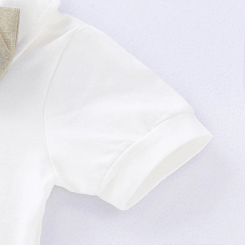 Summer Baby Boy Set Short Sleeve Casual Shirt Tops Strap Belt Shorts Gentle Outwear Clothes Set With Bowknot