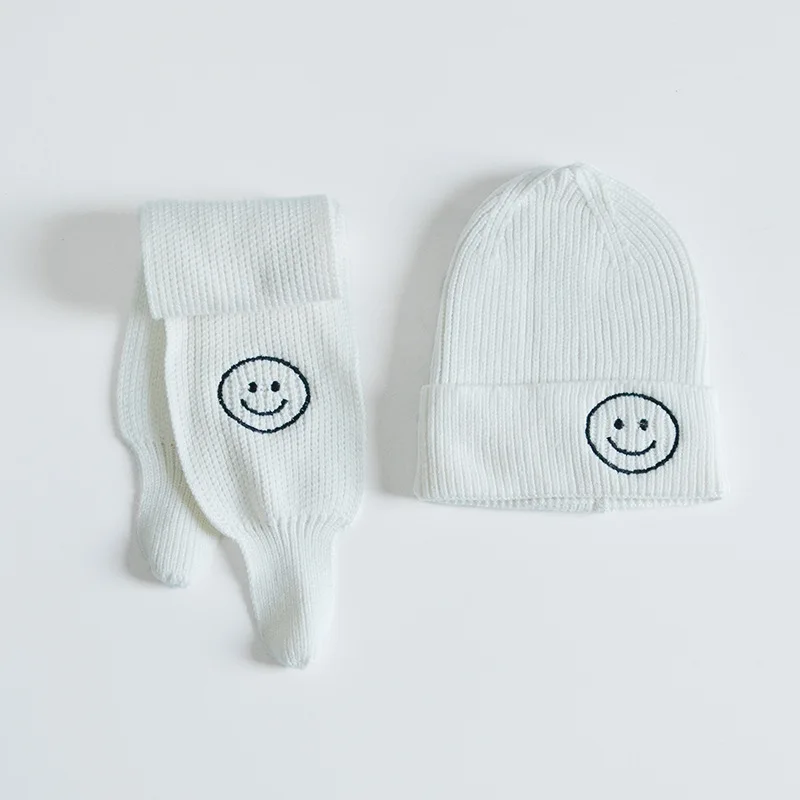 11 Winter Children Hat Scarf Sets Girls Cute Sweet Pink Smile Beanie Hats Boys Solid Knitted Warm Soft Hat Neck Scarves - Цвет: 11