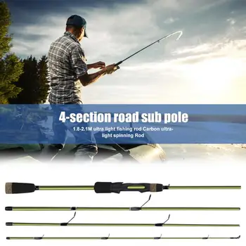 

Dark Green Spinning Fishing Rod 4 Section Portable Insertion Medium Power Imitation Wooden Handle Pole Angling Tackle