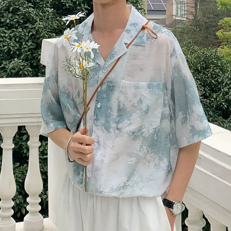 Summer Tie-dye Shirt Men's Fashion Casual Short-sleeved Shirt Men Streetwear Wild Loose Korean Short-sleeved Shirts Mens Summer Tie-dye Shirt Men's Fashion Casual Short-sleeved Shirt Men Streetwear Wild Loose Korean Short-sleeved Shirts Mens