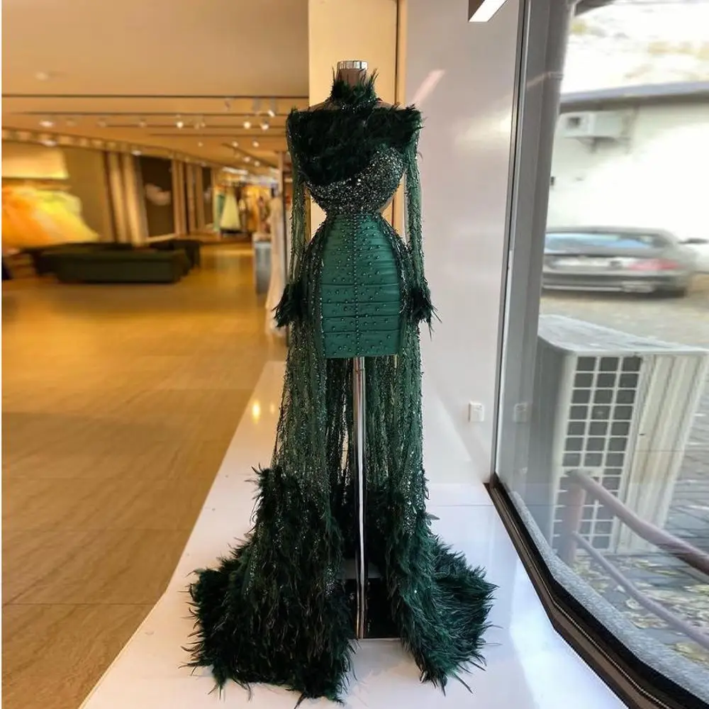Forest Green Feathers Knit Dress