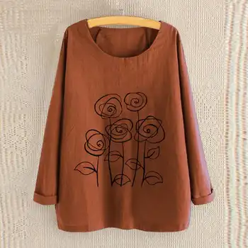 

ZANZEA Spring Blouse Women Printed Long Sleeve Tops Vintage Solid Shirt Femme Work Top Chemise Mujer Casual Cotton Linen Blusas
