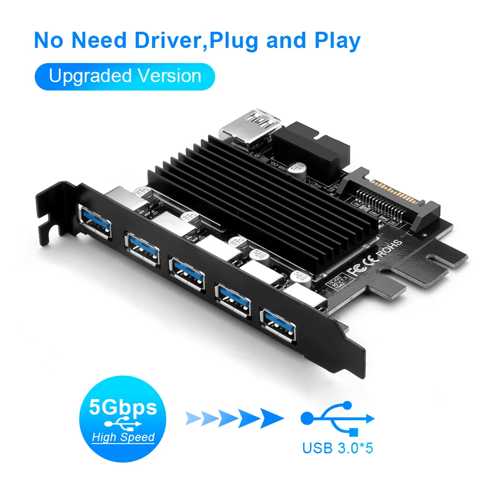 Rocketek USB 3,0 type c PCI-E плата расширения 5 портов адаптер внешний контроллер Express 19 pin кабель SATA разъем питания шнур
