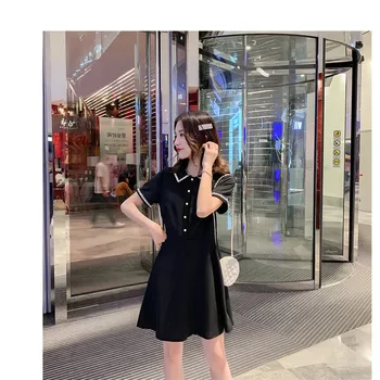

2020 summer new black high-end loose loose slim POLO short sleeve dress 932