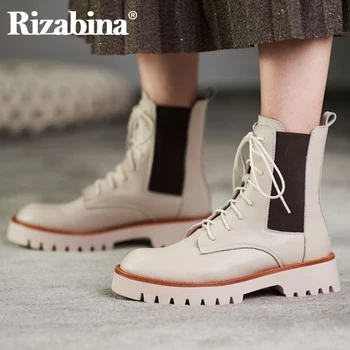 

Rizabina Women Ankle Boots Real Leather Mixed Color Cool Women Autumn Winter Shoes Women Fashion Cool Short Boots Size 34-39