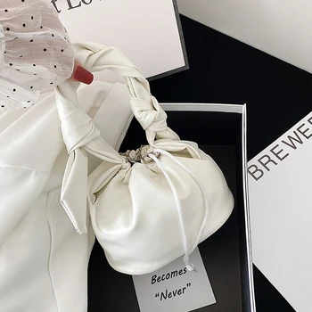 

Casual Small Drawstring Bucket Bag for Woman 2020 PU Crossbody Shoulder Handbags Female Ladies Solid Tie Knot Totes Purse
