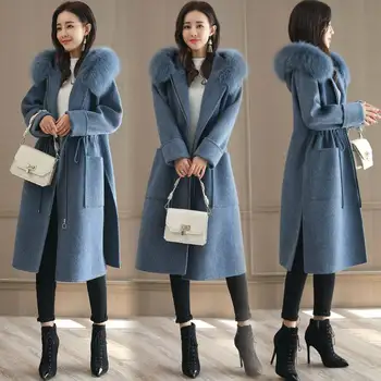 

Factory direct 2019 new large fur collar woolen coat female long section Korean version of the self-cultivation small fragrance