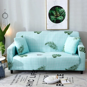 

Elastic Corner Sofa Cover for Living Room Modern Blue Leaf Single Love Seater Armchair L Shape Stretch Sectional Couch Cover