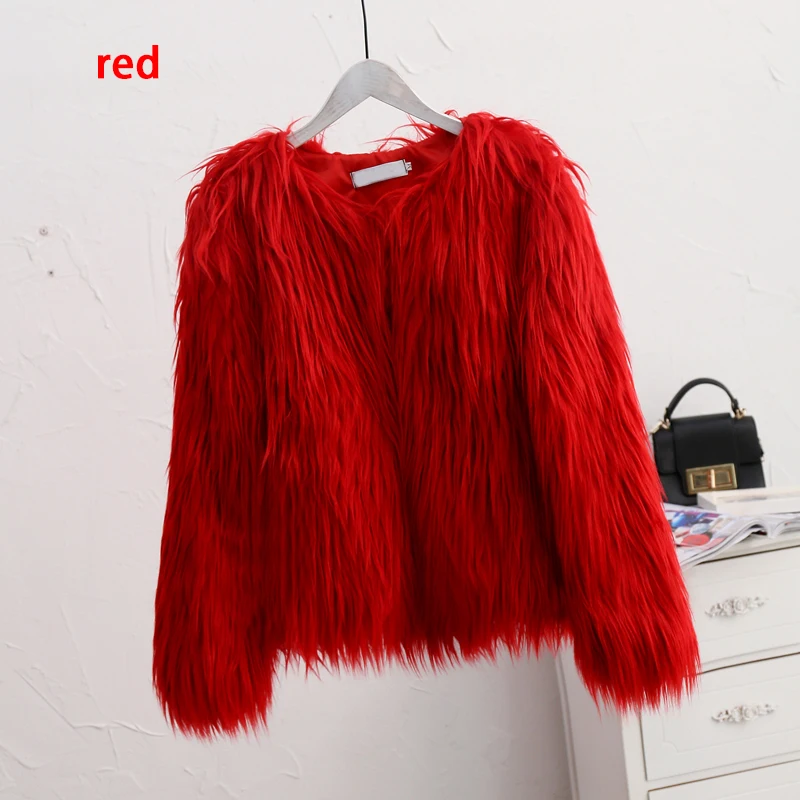 Зимнее плотное теплое пальто из искусственного меха для женщин распродажа - Цвет: red