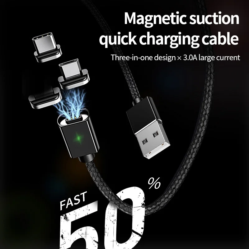 Магнитный Micro USB кабель для телефона для samsung, кабель для быстрой зарядки и передачи данных, Магнитный зарядный кабель usb type C 3A, кабель для мобильного телефона