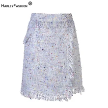 HarleyFashion Женская Высококачественная твидовая юбка в европейском и американском стиле с кисточками универсальная модная юбка