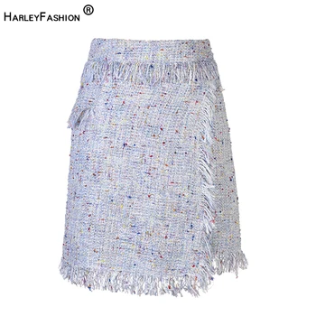

HarleyFashion Women High Quality European American Women Tassel Tweed Skirt All-match Fashion Staight Skirts