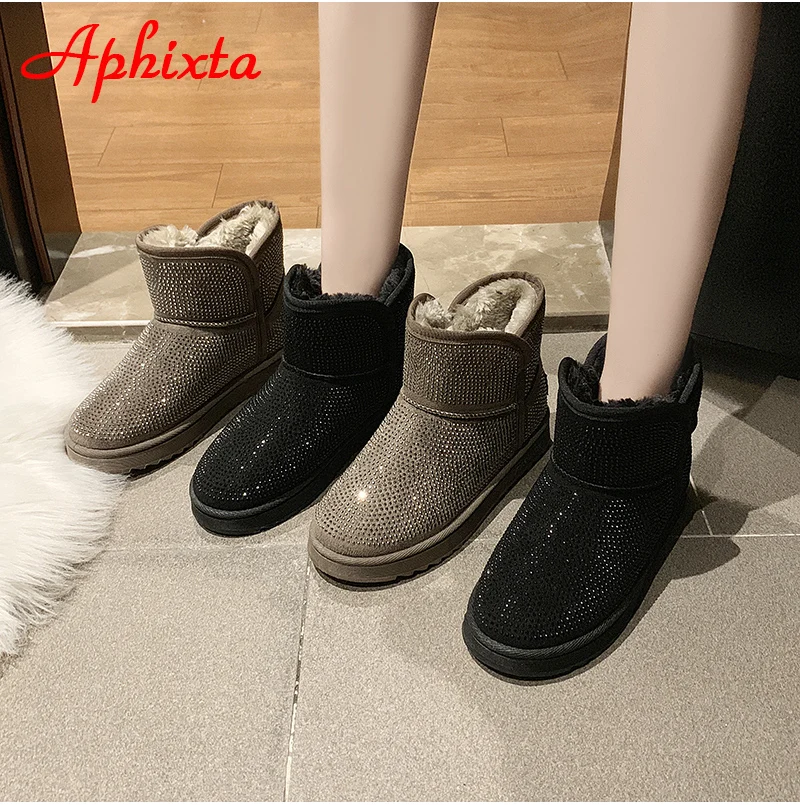 Aphixta/теплые зимние сапоги; женские зимние сапоги со стразами; блестящее украшение со стразами стразы; зимняя обувь; короткие зимние сапоги
