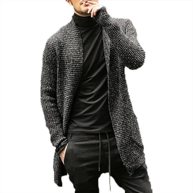 

Winter Turn Down Collar Long Cardigan Men Casual Solid Warm Long Sleeve Sweater Men Slim Fit Homme Turtleneck Knitwear Male