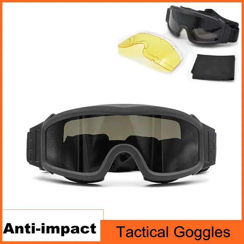 

Military Shooting Sunglasses 3 Lens Tactical Goggles Shockproof Army Airsoft Anti-impact Paintball Motorcycle Windproof Glasses