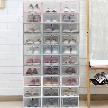 

6pcs PP Plastic Clamshell Storage Shoe Box Large Capacity Shoe Storage Box Foldable Drawer Shoe Box 33*24*14cm Storage Container
