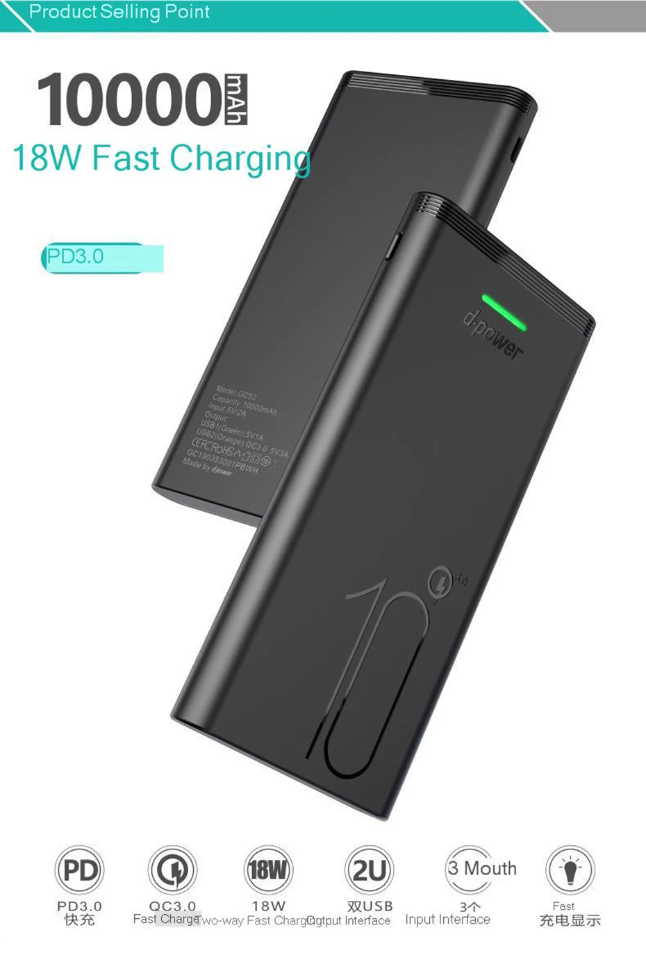 Vogek 18 Вт usb type C PD внешний аккумулятор для iPhone 11 Pro Max huawei samsung 10000 мАч Быстрая зарядка 3,0 внешний аккумулятор