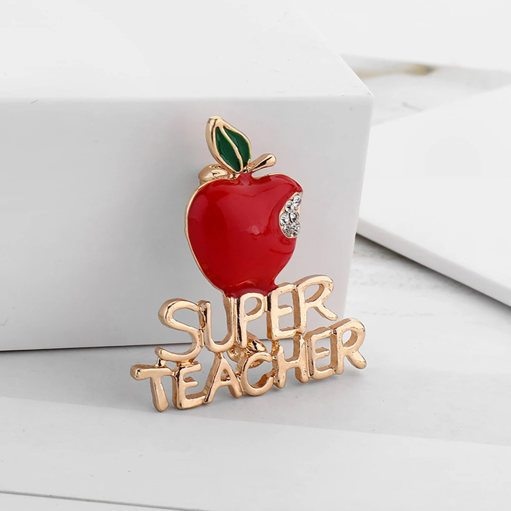 Женщины Девушки Супер учительницы красная брошь в виде фруктов Брошь булавка сплава буквы горного хрусталя декоративная брошь подарки