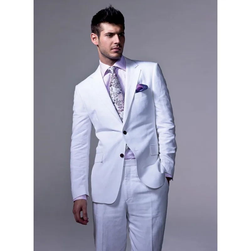 

Custom Made Casual Men Suits Tuxedos Notched Lapel White Wedding Suits For Men Two Button Groomsmen Suits (Jacket+Pant)