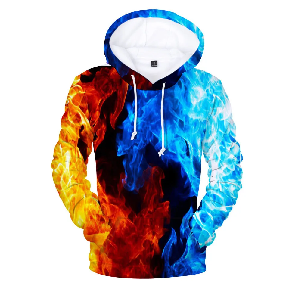 

Colorful Flame 3D Hoodie Fashion Sweatshirt Men Women Hooded Autumn Winter Coat Mens Clothing Ice and Fire Print Hoodies