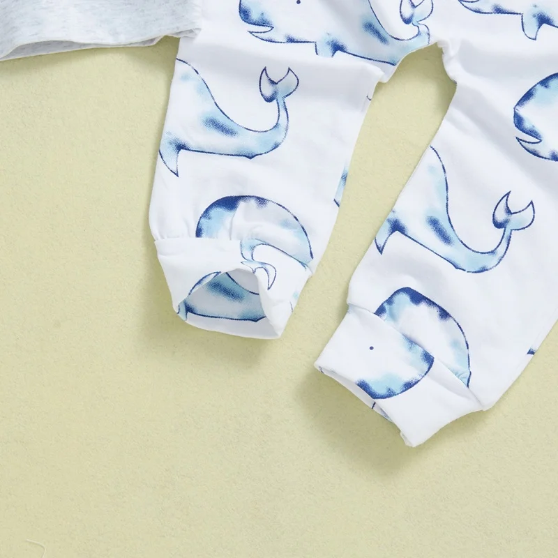 Baby's Set Fashion Brand Two-Piece Long-Sleeved Trousers Boys Girls Casual Fashion Little Whale Print Hooded Sweater Pants