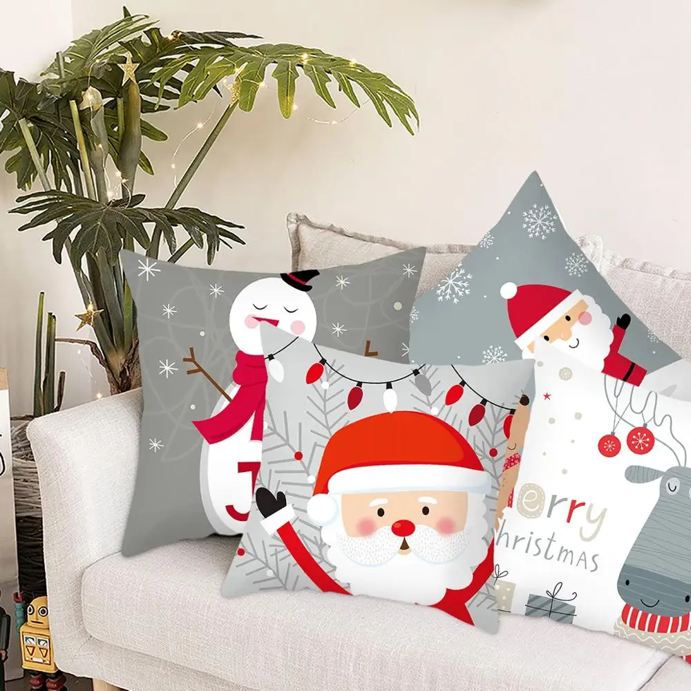 HUIRAN Santa Claus Cushion Cover Merry Christmas Decorations For Home Navidad 2020 Xmas Gift Christmas Ornaments New Year 2021
