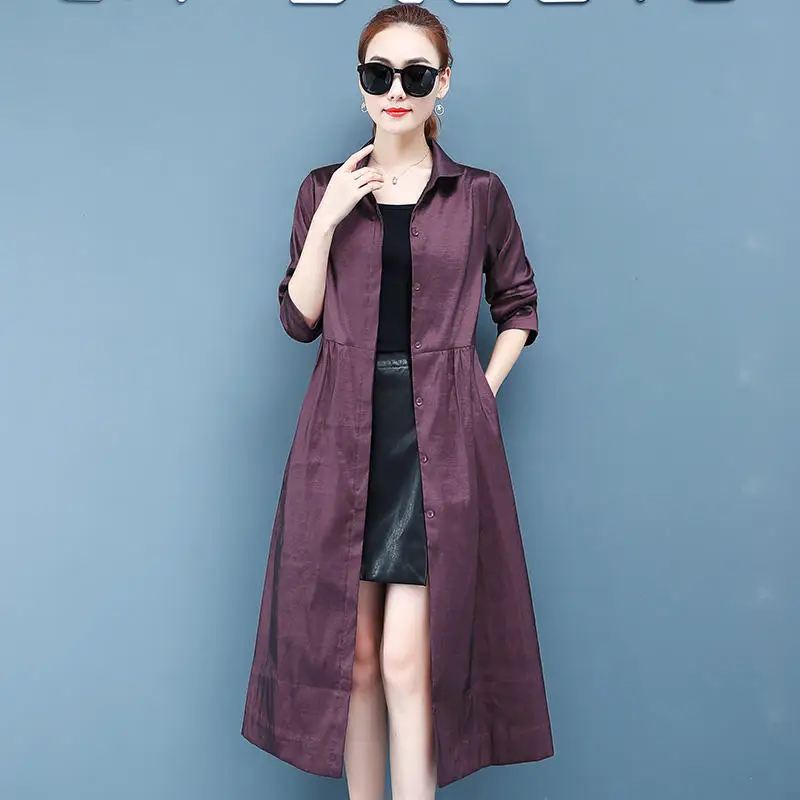 M-4XL, длинный Тренч, женская одежда, весна и осень, длинный рукав, длинное пальто, ветровка, тонкий однотонный Тренч, пальто, Q2273