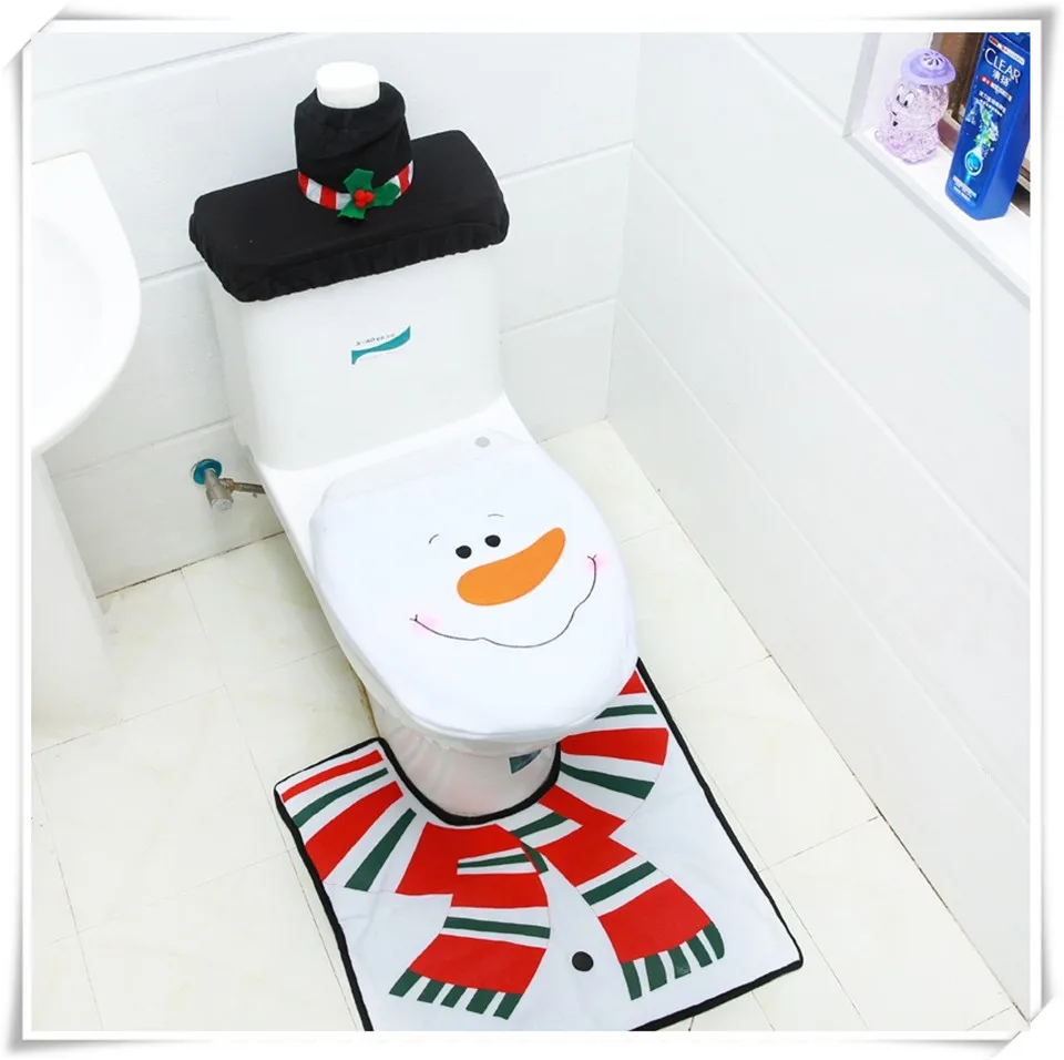 MSJO Christmas Bathroom Toilet Seat Cover Wc Rug Mat Natal Santa Claus Elk Elf Snowman New Year Navidad Christmas Decoration Hom