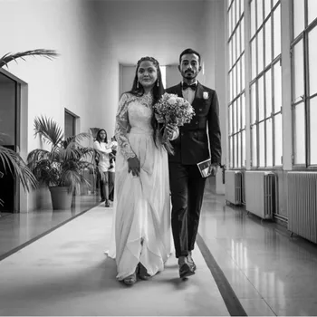 

Holievery Lace Appliques Beach Wedding Dresses 2020 Long Sleeves Wedding Gowns Spring Fall Winter Bride Dress Custom Made