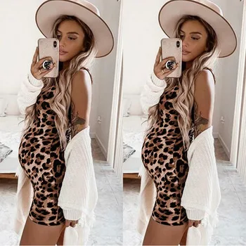 

New Maternity Wear Fashion Expectant Mother Leopard Print High Waist Slim Pregnant Women's Tight Bag Hip Sling Dress