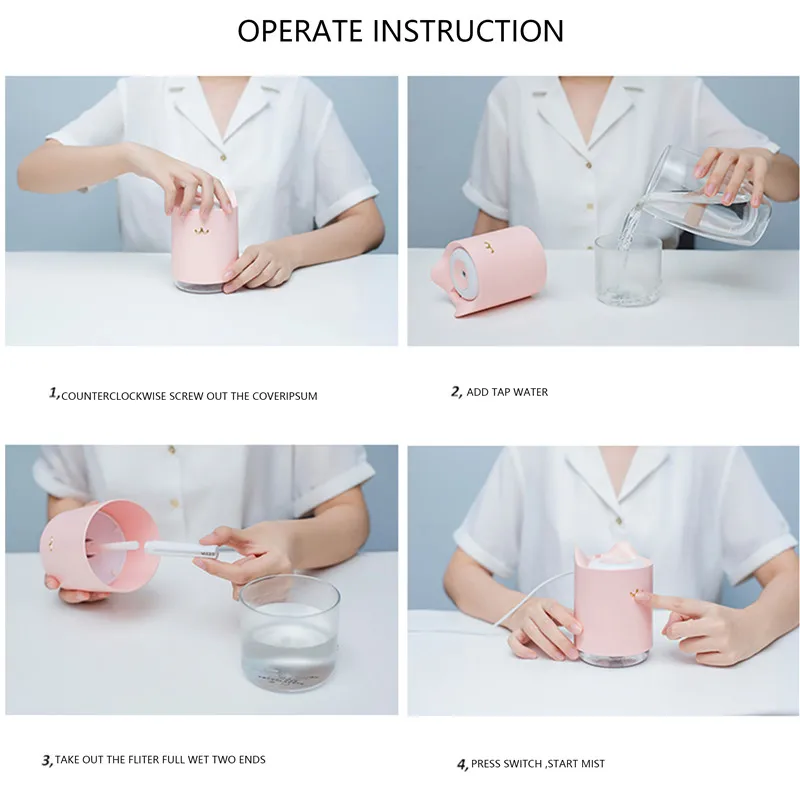 USB Cat Air Humidifier Aroma Essential Oil Diffuser Nano Air Freshener For Home Car Mist Maker LED Light Portable Humidifier