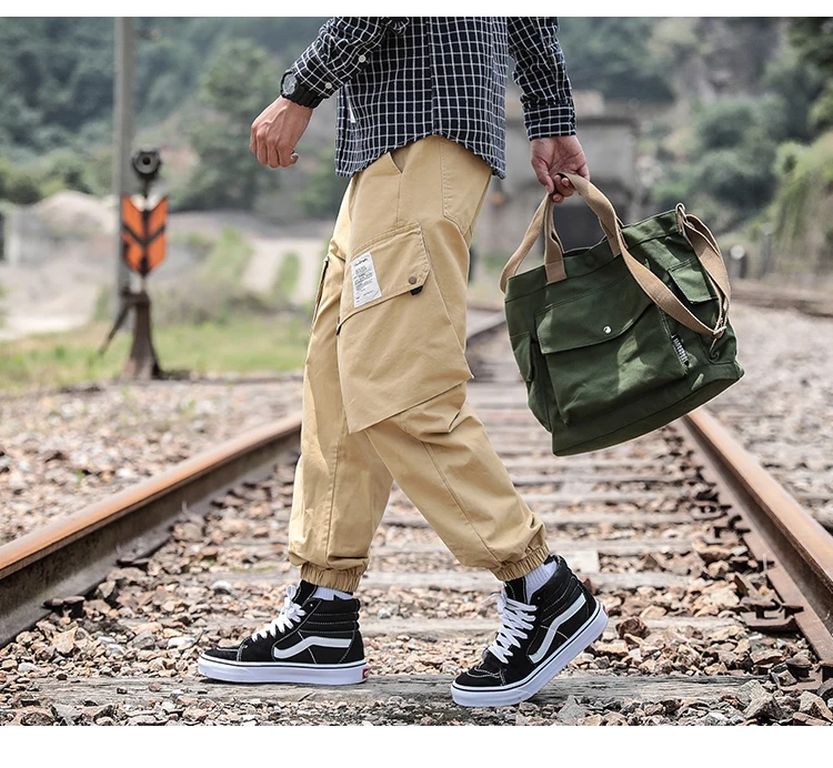 Privathinker Men Loose Black Cargo Pants Streetwear Joggers Mens Hip Hop Big Pockets Pants Male Autumn Trousers Oversize