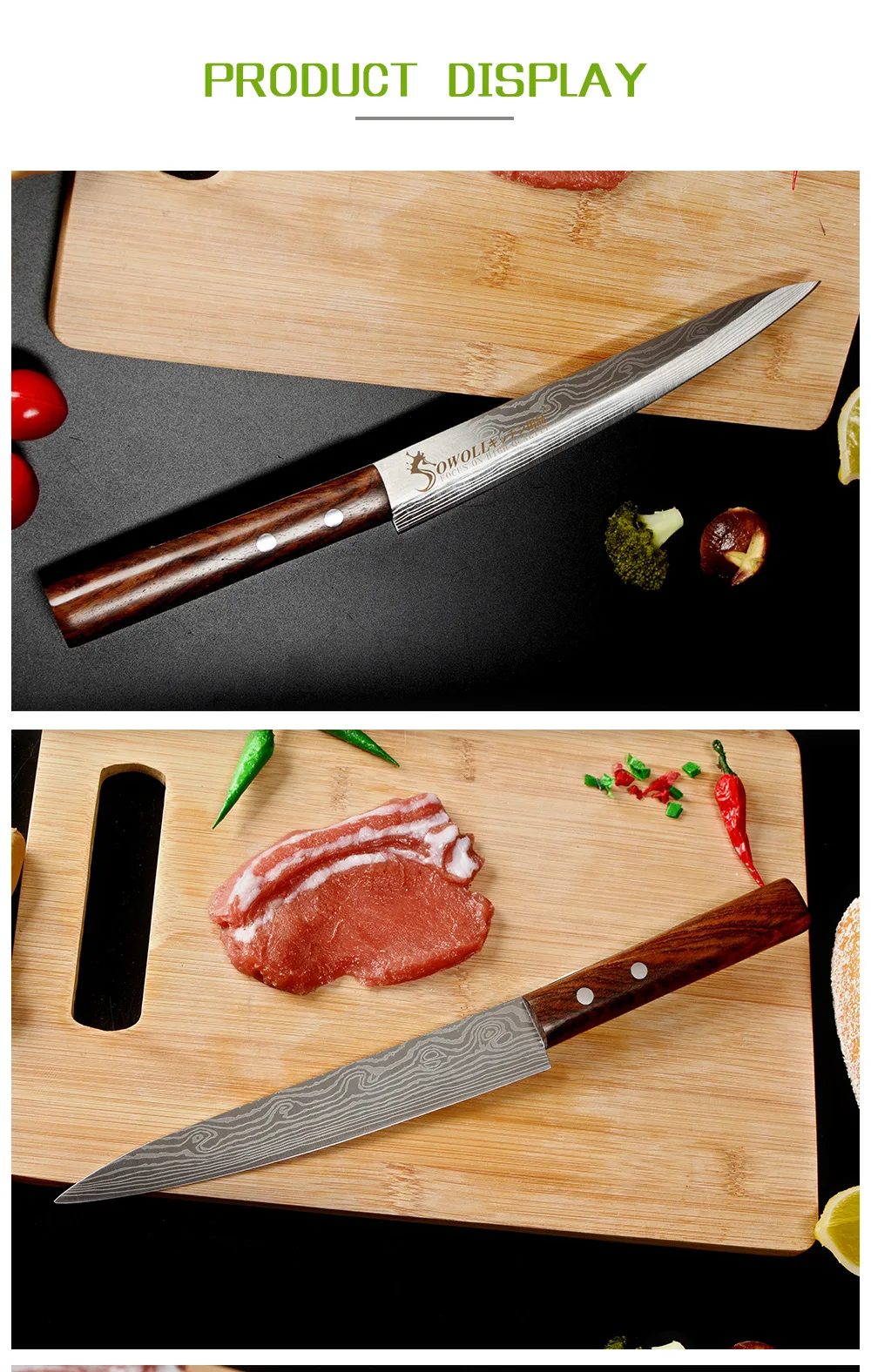 Sushi Sashimi Knife- 8 Inch Stainless Steel Laser Damascus Pattern Kitchen Chef Knife Japanese Salmon Fish Filleting Knives