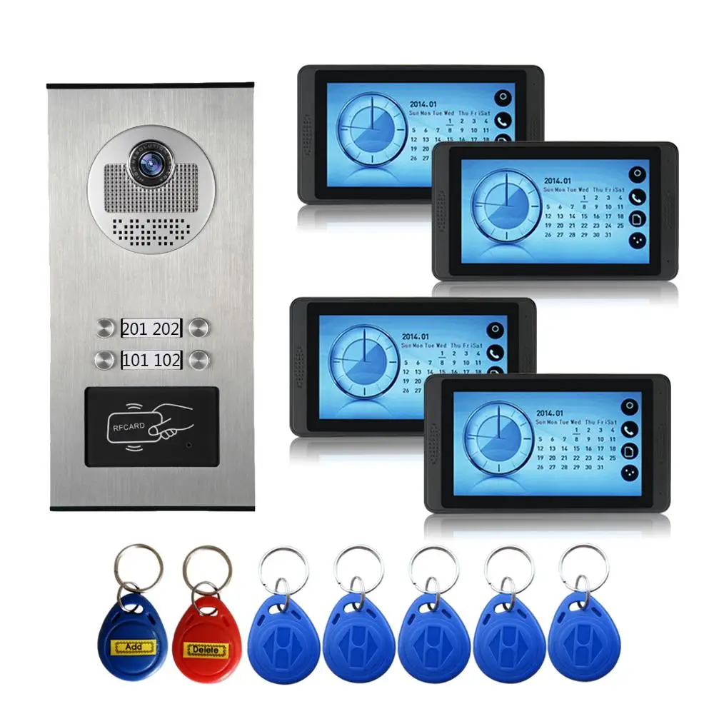 620HID4 Проводной " RFID видео дверной звонок Домофон Системы 12/10/4/6/8 экран монитора с наружным Камера для Multi квартиры - Цвет: 620HID4