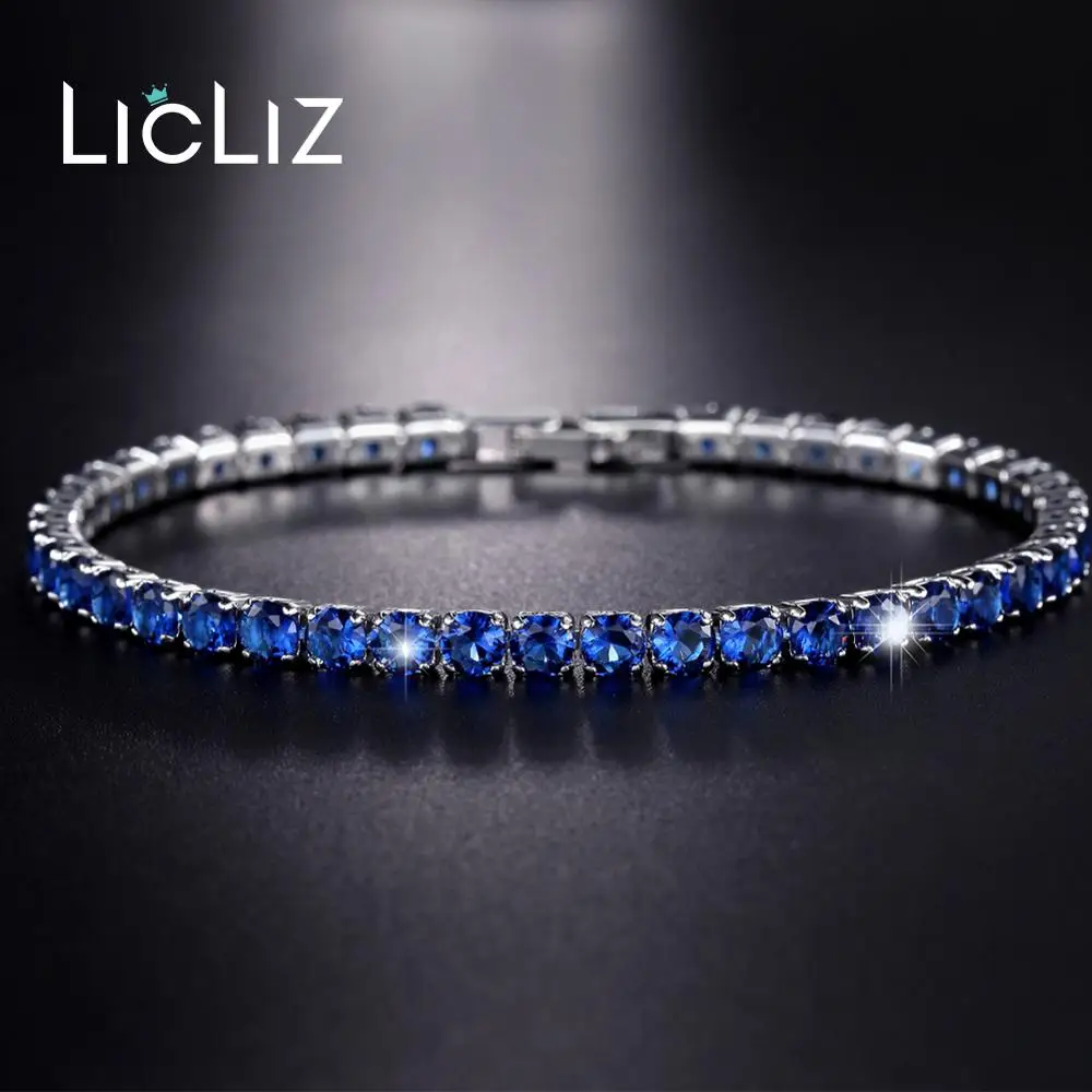 LicLiz Мода Королевский Синий Циркон Хрустальный Теннисный браслет для женщин синий кристалл белый Золотой коробка цветная цепочка Ювелирные изделия LUB0097C