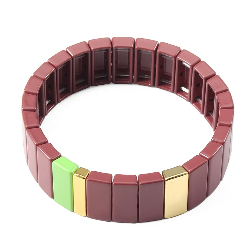 

Boho Metal Enamel Tile Bracelet Vsco Jewelry Beaded Stackable Elastic Couple Bracelets Women Men Cuff Bracelet Friendship Gift