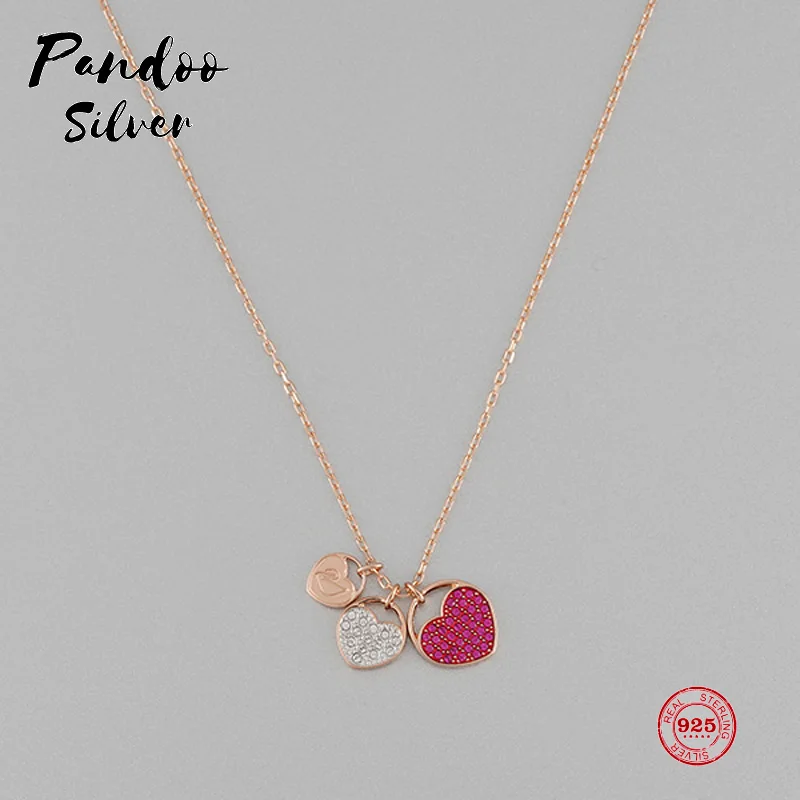 

PANDOO Fashion Charm Pure 925 Silver Original 1:1 Copy, Romantic Sweet Love Exquisite Necklace Female Luxury Jewelry Gifts