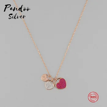 

PANDOO Fashion Charm Pure 925 Silver Original 1:1 Copy, Romantic Sweet Love Exquisite Necklace Female Luxury Jewelry Gifts