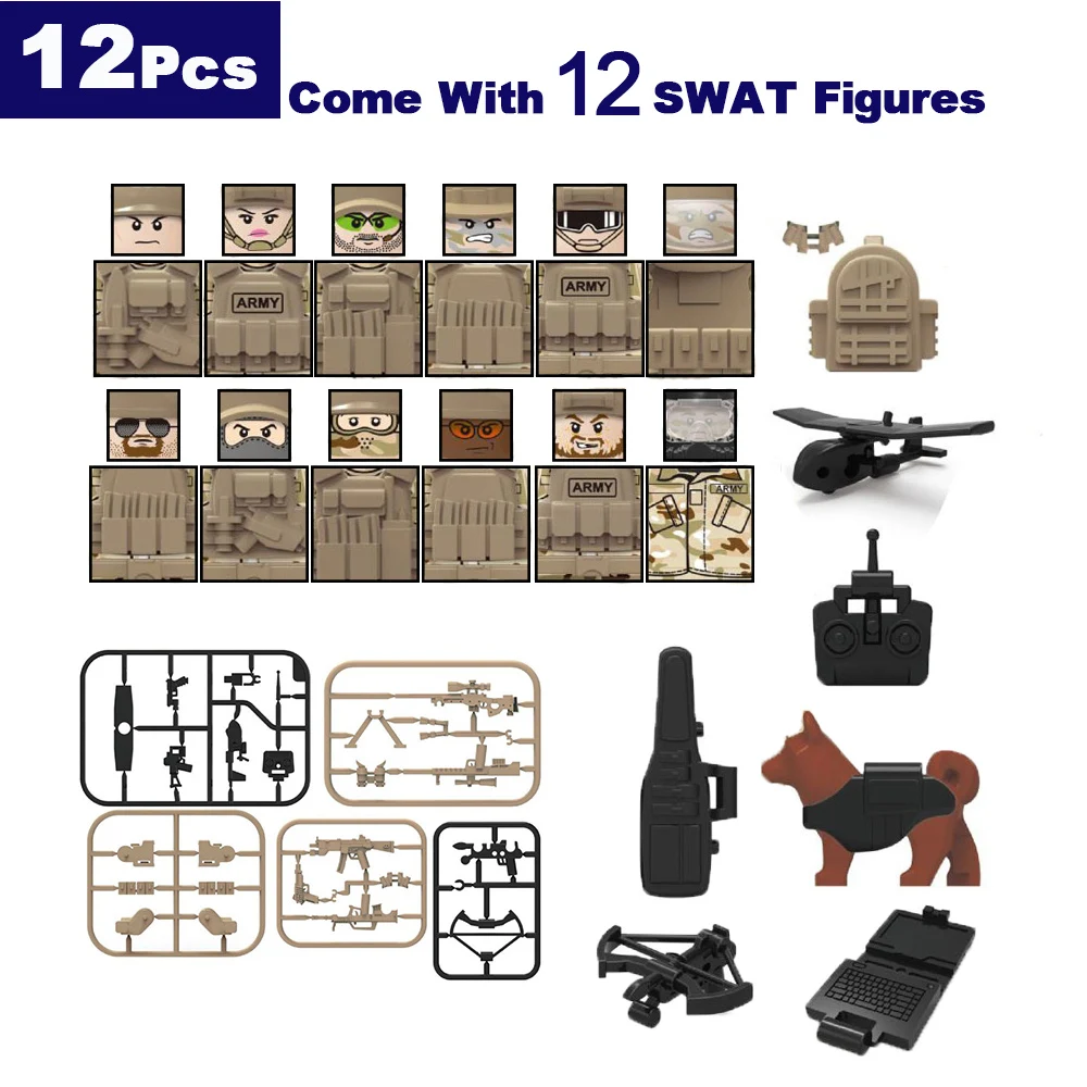 

Military Special Forces Soldiers Bricks Figures Guns Weapons Armed SWAT Building Blocks Kids Toys dropshipping