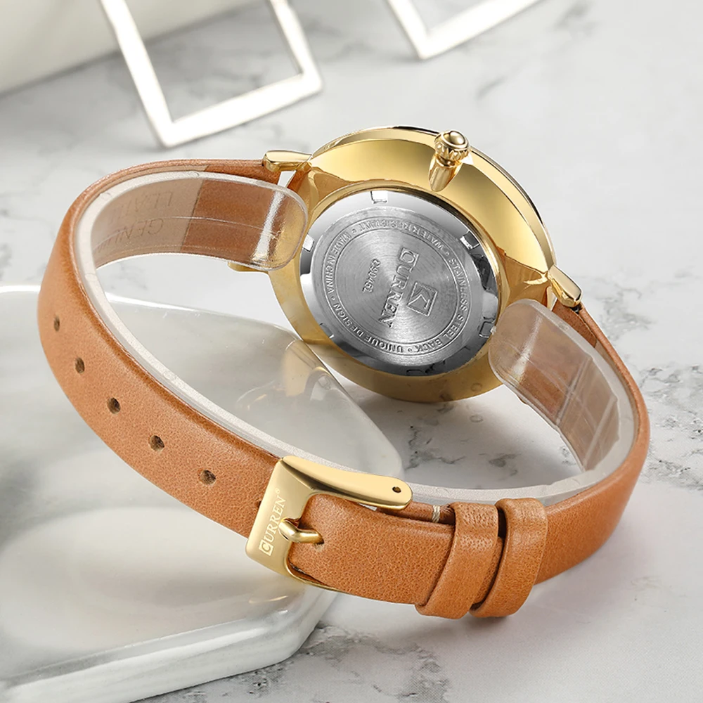Новинка, женские часы, оранжевая кожа, роскошный бренд, Reloj Mujer Zegarek Damski, водонепроницаемые, женские, CURREN, деловые часы, Montre Femme