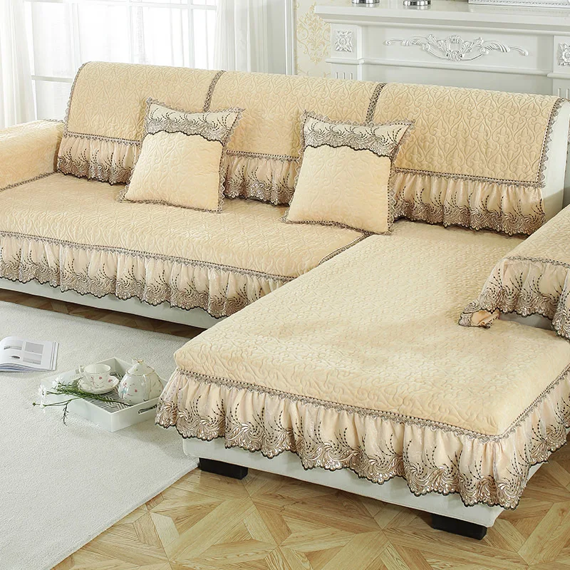 

2019 New Thicken Plush Fabric Sofa Cover Lace Slip Resistant Slipcover Seat Protectors Home Textile Living Room Furniture Covers