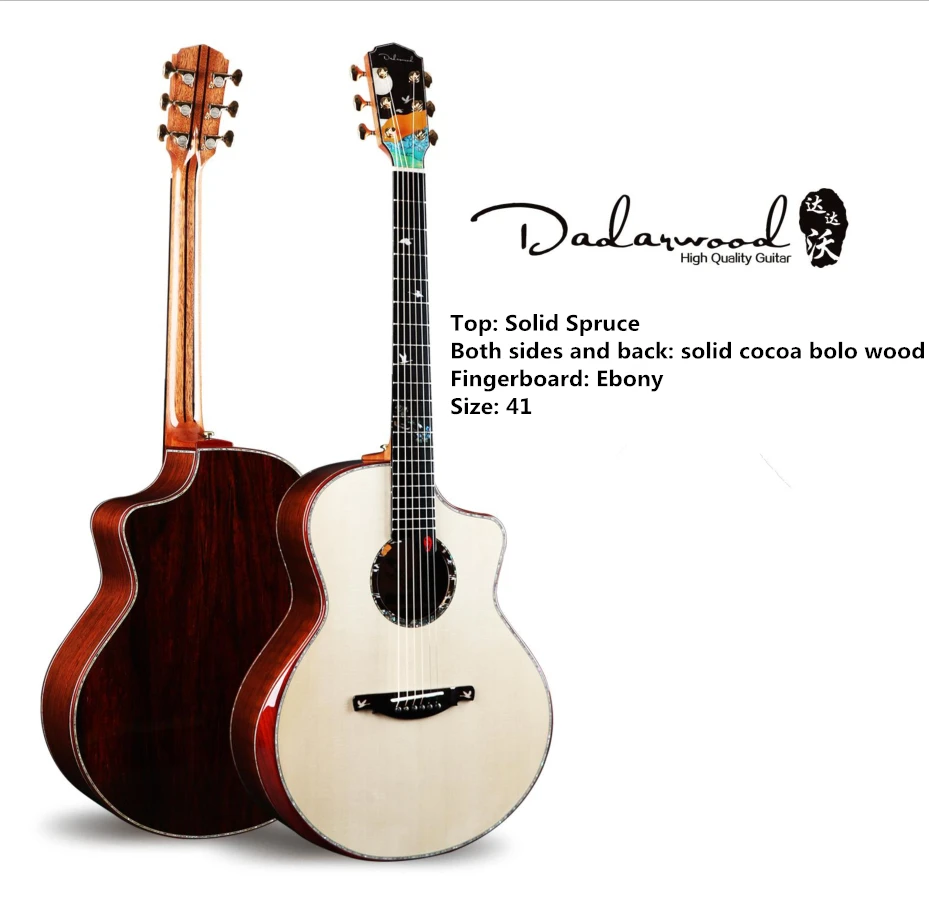 

Dadarwood high-end handmade acoustic guitar, 41-inch solid spruce top, solid cocoa on both sides and back,