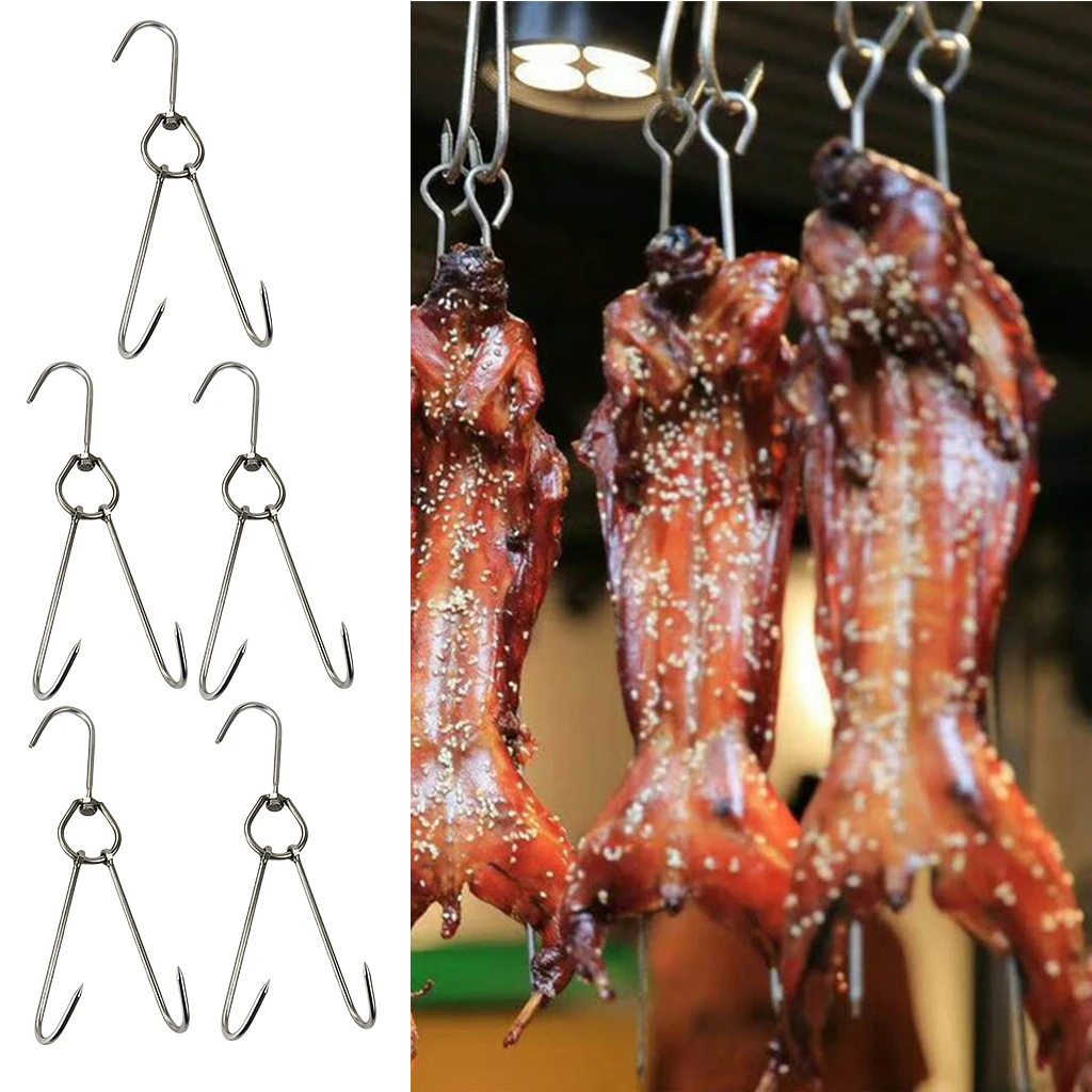 Упаковка из 5, крючки из нержавеющей стали для мяса жареная утка бекон магазин крюк барбекю крюк для гриля инструменты для приготовления пищи аксессуары 0,14x9,8 дюймов