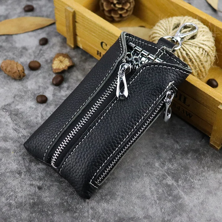 

Ma qi Meal Genuine Leather Embossed Leather High Textured Simple Retro Business for Door Use Key Multi-functional Double Zipper