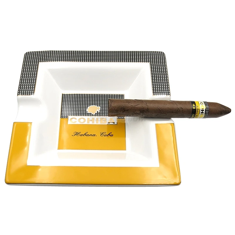 COHIBA квадратная керамическая пепельницы для сигарет 2 держателя 1 слот для золы Настольный поднос для сигар большая пепельница для дома и офиса