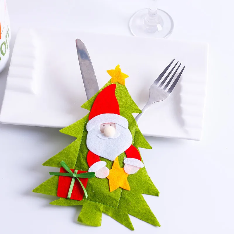 Колпак Санта-Клауса с оленем на Рождество год карман вилка, нож, столовые приборы держатель мешка дома вечерние обеденным столом украшения посуда 62248 - Цвет: D